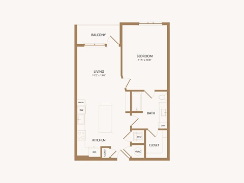 Floor plan for 1 bed, 1 bath, 775 sqft